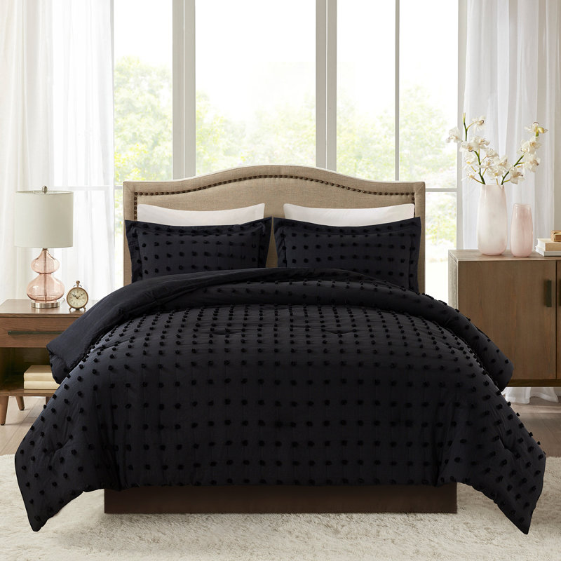 Ring Stitch Comforter, Twin Comforter + 1 Standard  Sham, Black