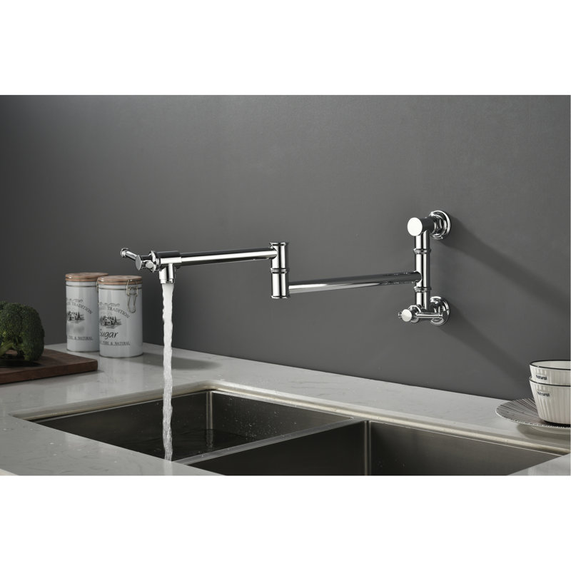Wall Mount Pot Filler Faucet - Brass, Foldable Arm Design, Precise Water Flow, Corrosion Coating Mounted Folding Treatment