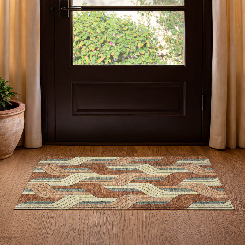 Premium Machine Washable Mayfield AMF2422 Striped Rug, Paprika, 2'6" x 3'10"