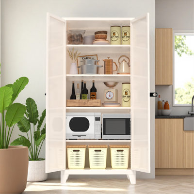 Armoire de rangement 71 po à 2 portes avec serrure, armoire de rangement en métal avec portes et tablettes réglables, pour la cuisine, la chambre à coucher et le salon (beige)