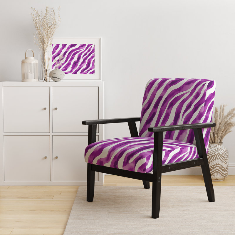 Chaise à accoudoirs rembourrée Zebra, Mauve / Blanc, Noir