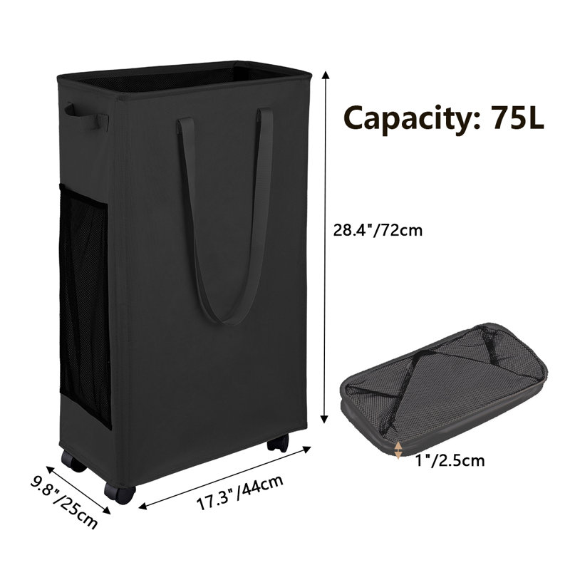 75L Laundry Basket With Wheel, Black