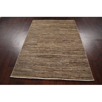Tapis brun en laine noué à la main de conception unique 4 pi 5 po x 5 pi 10 po New Age