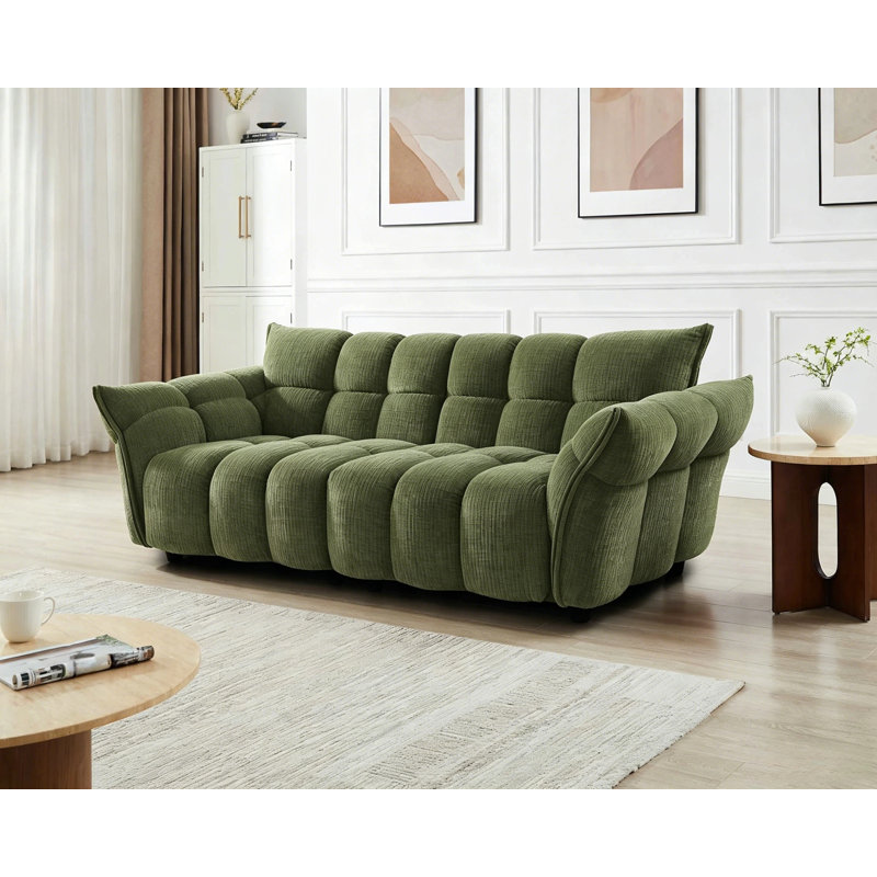 93.7" W Upholstered Modular Sofa, Green, 3