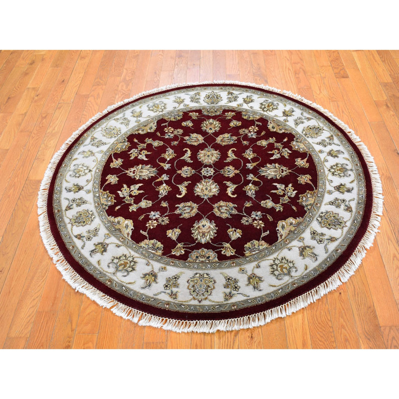Tapis rouge noué à la main de conception unique de 5 pi Stijn
