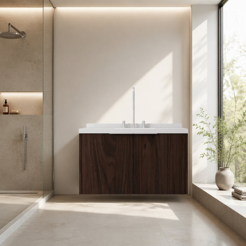 Freestanding Standard With Stone Top, Chêne clair, 30" W