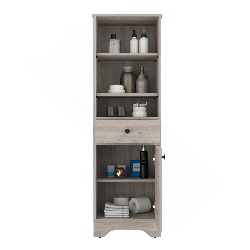 Armoire à linge St. Clair, deux tablettes intérieures, deux tablettes ouvertes, une porte