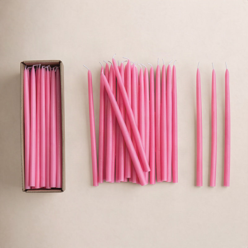 Unscented Thin Taper Candles In Box, Pink, 10" L x 0.5" W