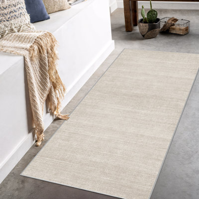 Tapis lavable à rayures rétro antidérapant (beige)