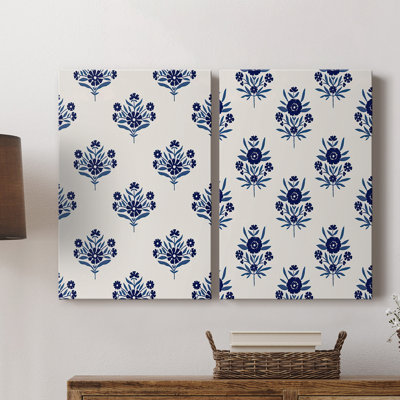 Toile tendue avec motif de fleurs indigo I-Premium - prêt à accrocher
