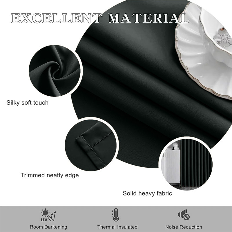 Blackout Pencil Pleat Curtains - Thermal Insulated, Light Blocking Window Drapes, Black