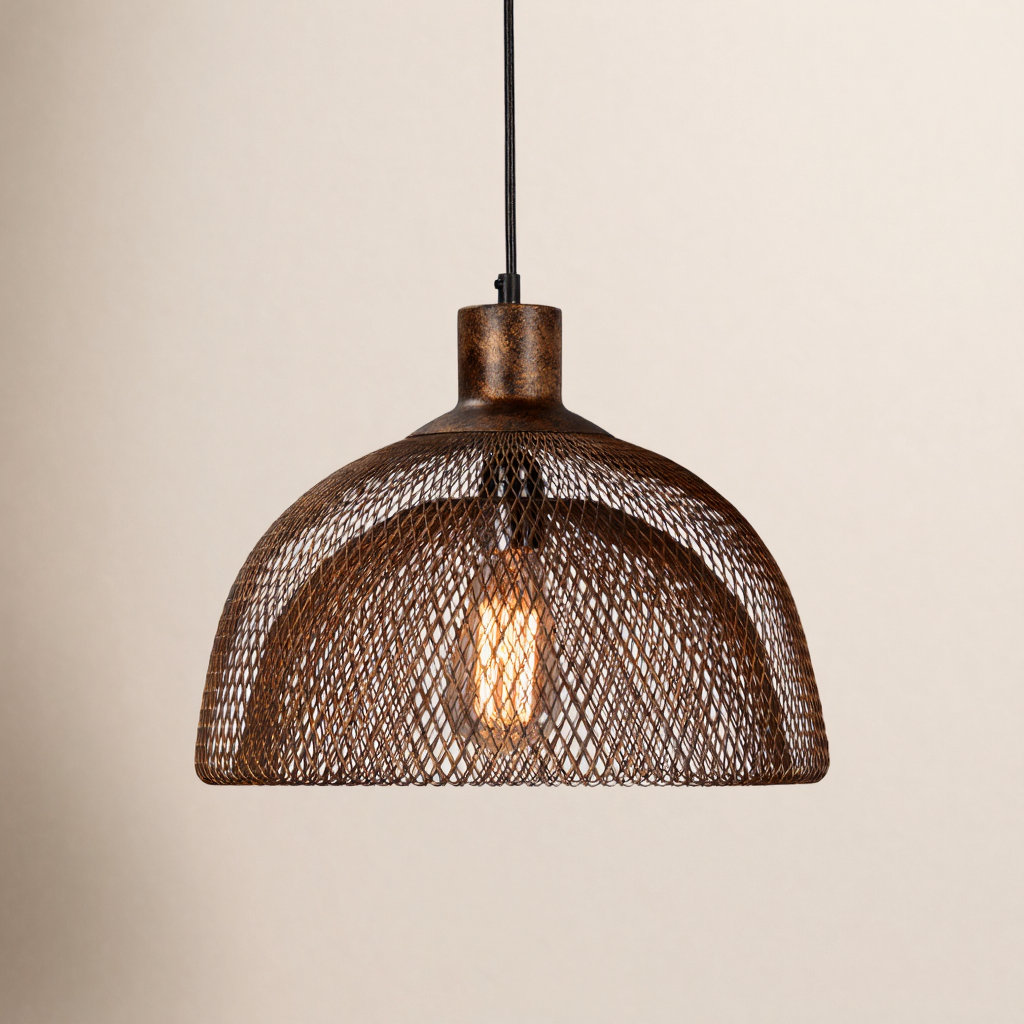 Single Light Metal Pendant, 13" H x 15" W x 15" D, Brown