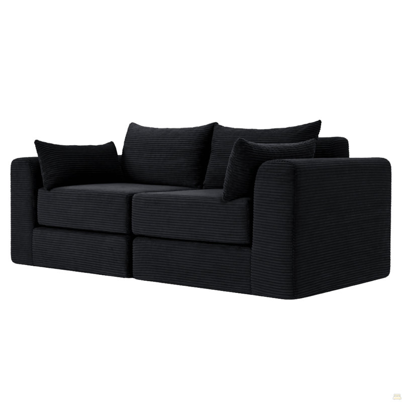 Canapé modulaire 71 pouces à 2 places à 2 niveaux, assemblage à 2 niveaux pour assembler un canapé, velours côtelé, noir