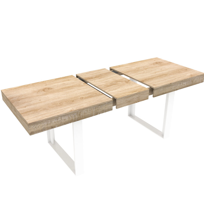 Table de salle à manger extensible pour 6 à 10 personnes, avec une base longue en bois à haute température, une surface et des lignes transparentes