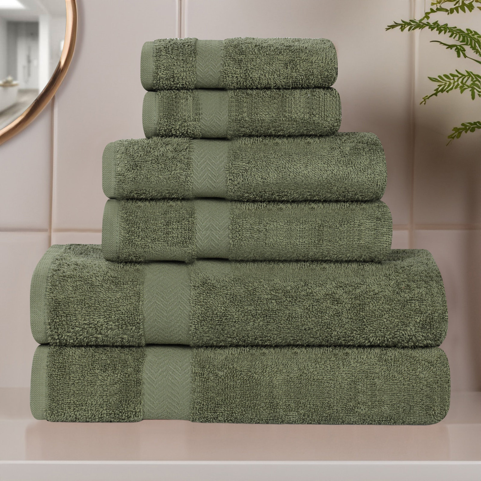 Quick-Drying Cotton Washcloth, Forest Green, 6 Pieces Towel Set