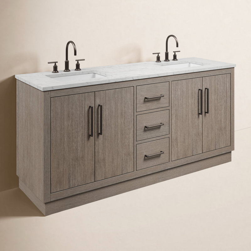 Meuble-lavabo de comptoir en marbre blanc Carrara de 72 po Overt Surf, Bronze huilé
