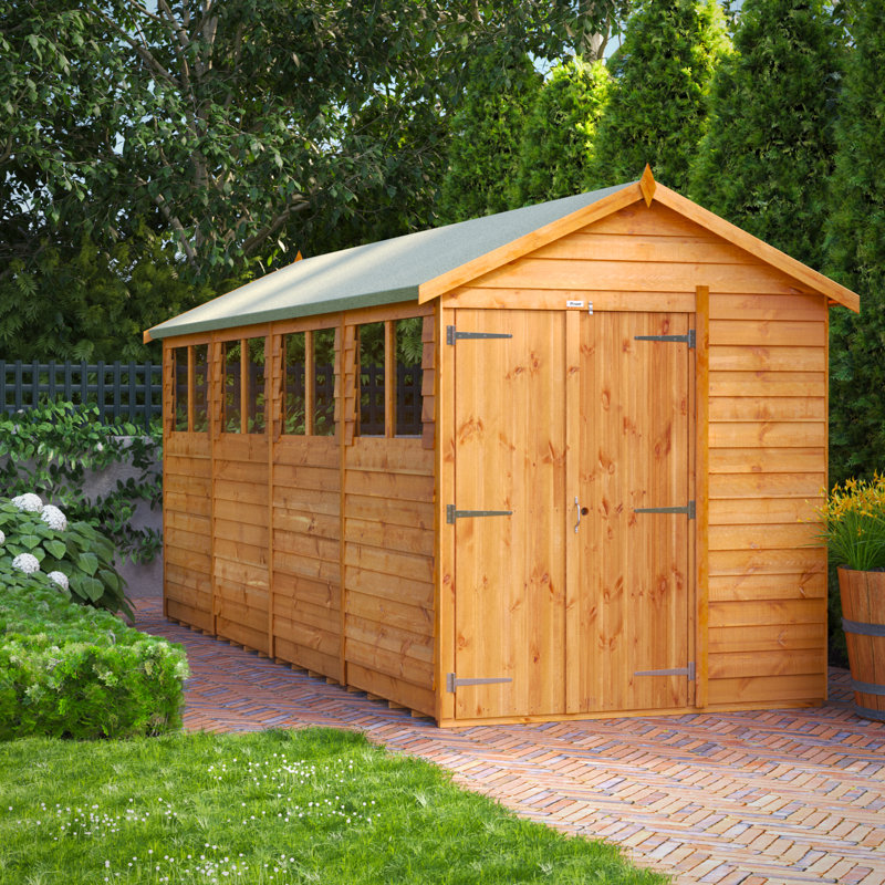 Powersheds 16 x 6ft Timber Overlap Garden Shed, Double Doors