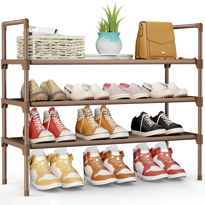 Shoe Rack - 3-Tier Shoe Organizer, Shoe Rack for Closet, Entryway, Bedroom, Easy- Assembly Storage Shelf with Side Handles, 27.6" Wide - 3 Tiers, Grey