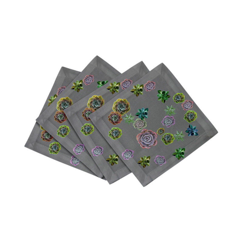 Serviettes de cocktail en satin de coton succulentes, Gris