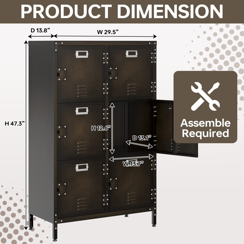 Aleyah 29.5 Inch Wide Metal Steel Retro Cabinets Storage Locker with 6 Doors and Adjustable Feet