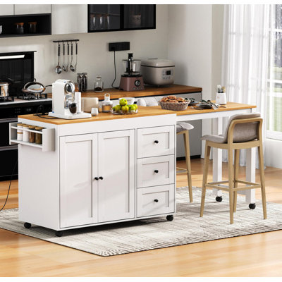 Îlot de cuisine avec rangement et table de salle à manger extensible Arlonda