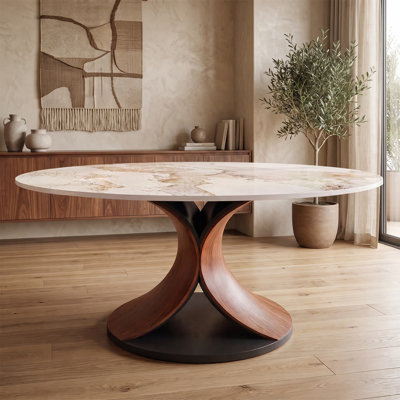 Sculptural X-shaped Mid-century Round Dining Table