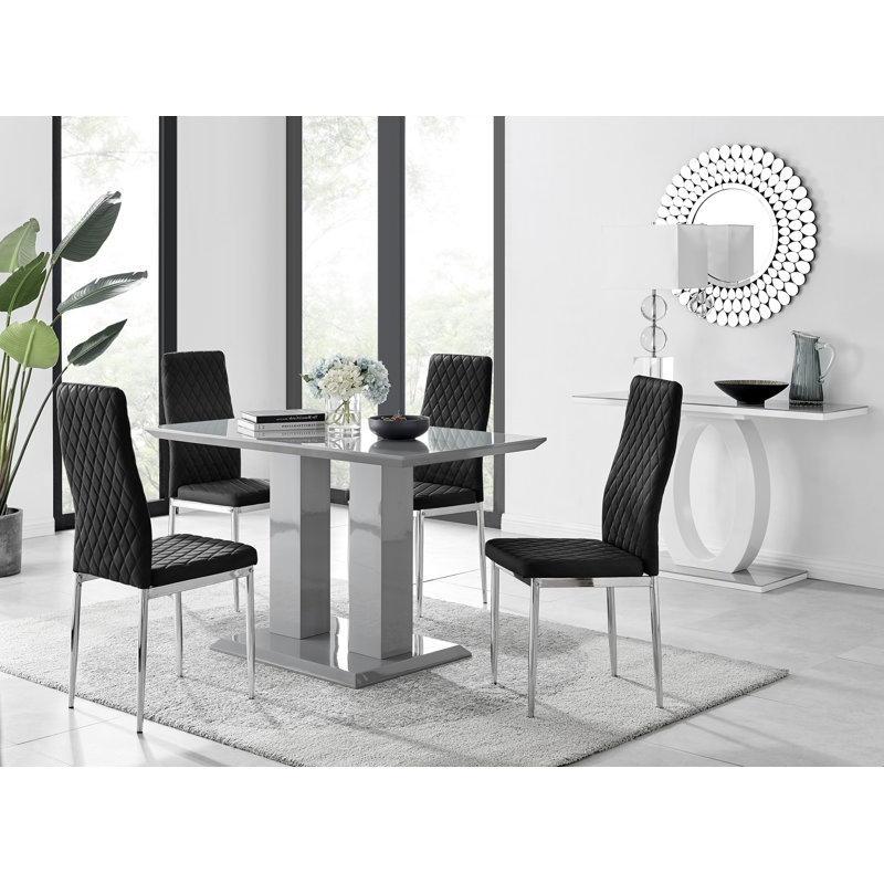 4 - Person Dining Set, Black/Silver