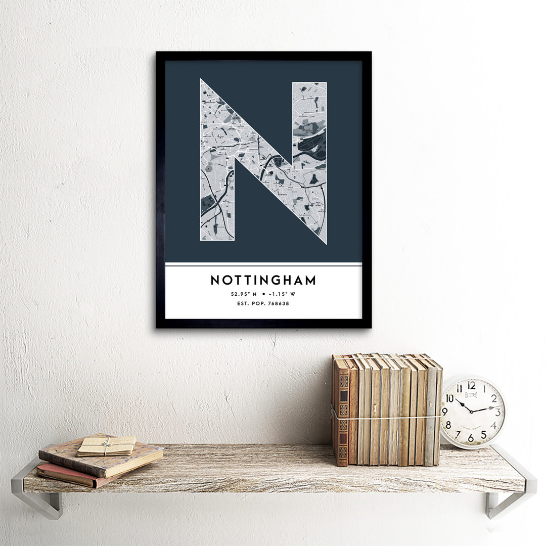 Nottingham City Map Nottingham England United Kingdom City Map - Single Picture Frame Typography