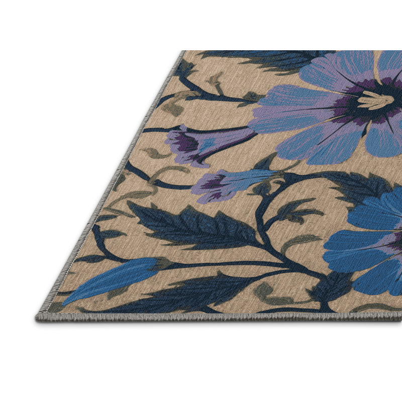 Tapis gris botanique lavable à la machine, Carré 4 pi