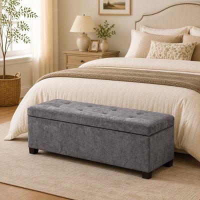 Banc de rangement capitonné en lin de 42 pouces pour salon