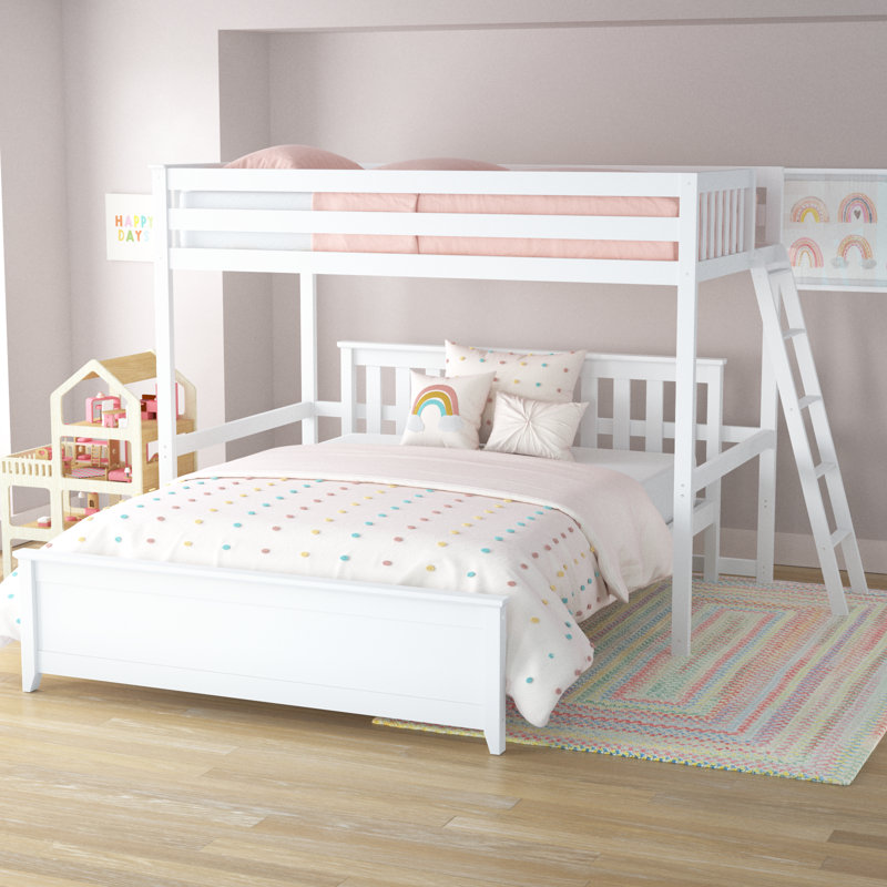 Kober Wood L-Shaped Bunk Bed , Full Over Queen, White