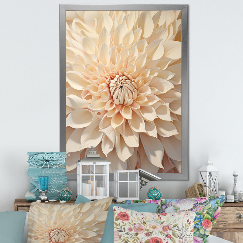 Minimalisme dahlia beige sur toile, H 20 po x l 12 po x P 1 po, Cadre simple argenté