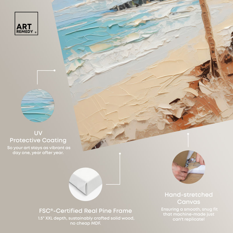 Beach Paradise Coastal Canvas Wall Art in Blue and Beige, 24" x 24"