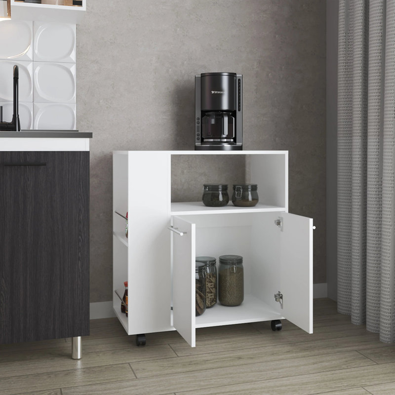 Chariot de cuisine avec tablette pour micro-ondes et rangement ouvert, Blanc