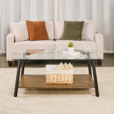 Table basse moderne avec plateau en verre trempé