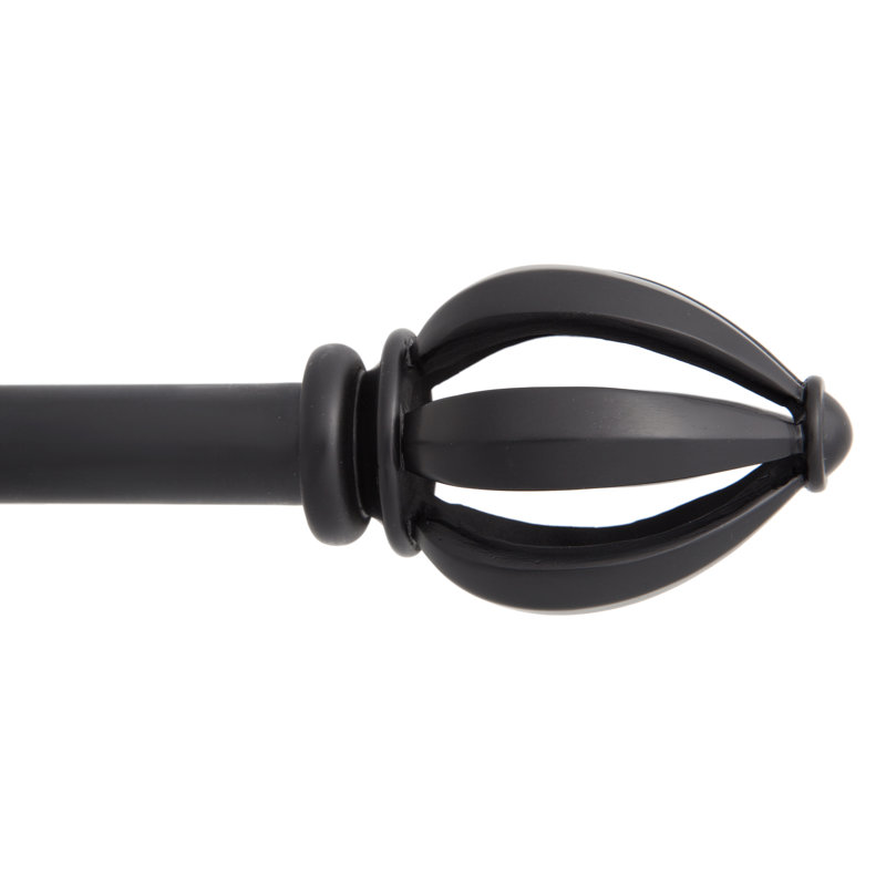 Lucas Black Adjustable Steel Curtain Rod with Openwork Finials