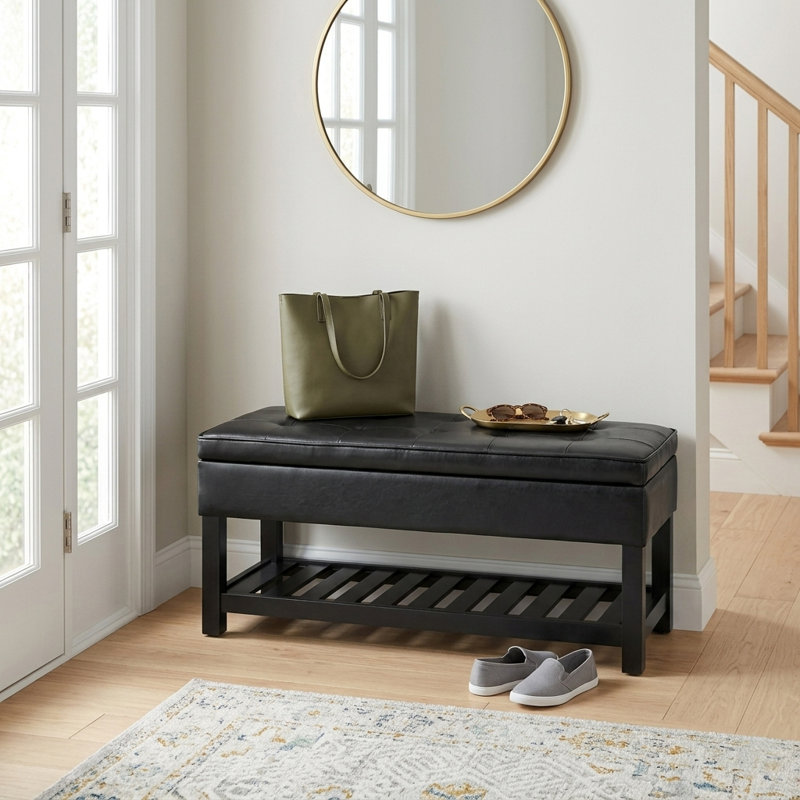 Banc de rangement avec repose-pieds capitonné et tablette ouverte Cosmopolitan, Nuit noire