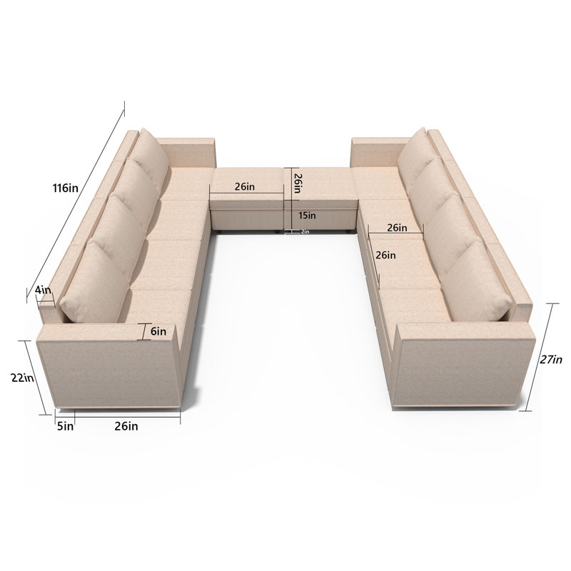 Weimer 10 Piece Upholstered Modular Sectional Sofa With Storage