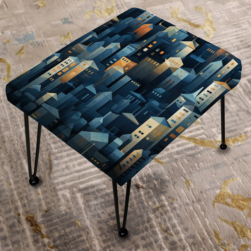 Motif de paysage urbain beige et bleu - Repose-pieds rectangulaire géométrique