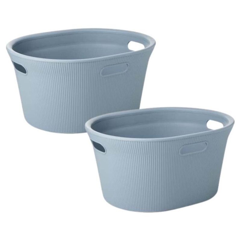 Ribbed Laundry Basket, Stone Bllue