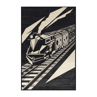 Soft Plush Groshon Freight Cargo Train Industrial Geometric Area Rug in Gray – Black Binding