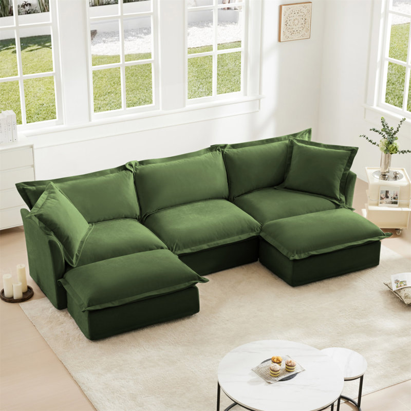 Canapé modulaire à assise profonde en U avec housse à glissière, canapé 3 places avec bordures françaises avec plusieurs grands coussins, canapé modulaire à assise profonde modulaire et confortable pour salon, appartement, chenille