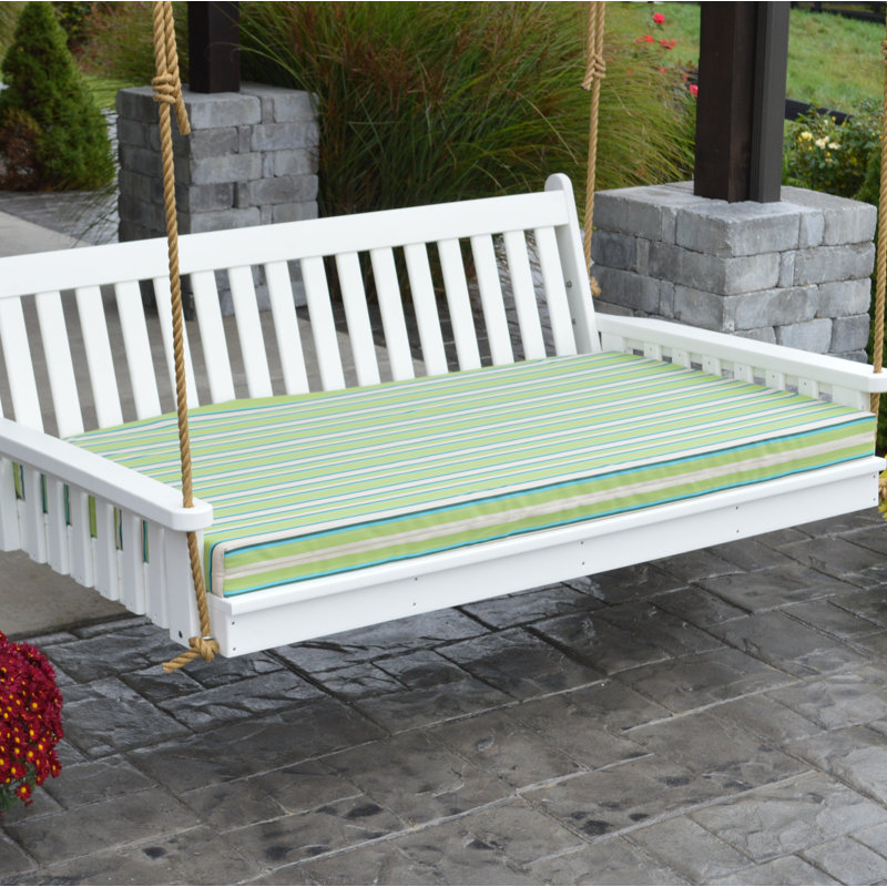 Outdoor Bench Seat Cushion, Lime Stripe, 2" H x 68" W x 39" D