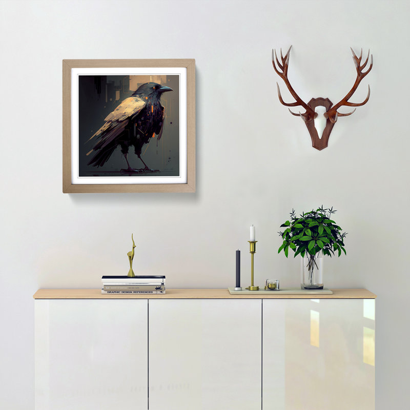 Crow Retro - Framed Print, Oak