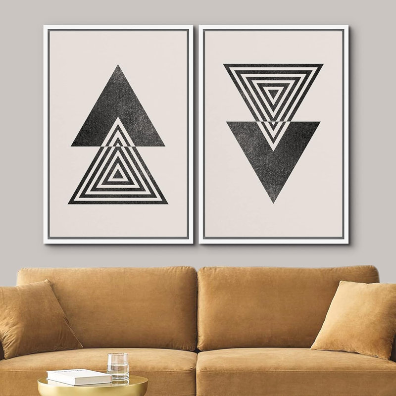 «Geometric Line Mid-Century Spiral Triangle Polygon Variety Abstract Shapes Modern Minimalist on Canvas», reproduction de 2 pièces
