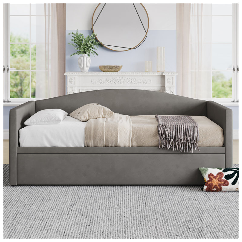 Daybed With Extended Pop Up Trundle, Upholstered Sofa Bed Daybed, Space-Saving Twin To King Design, Perfect For Guest Room, Velvet
