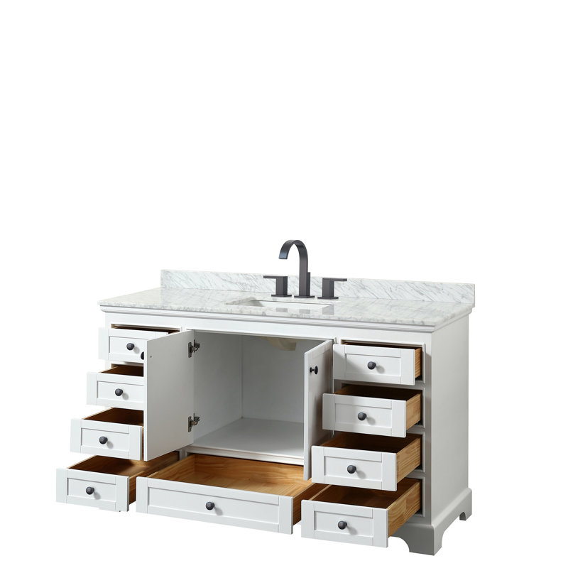 Deborah 60'' Single Bathroom Vanity with Marble Top, White, Mattle Black