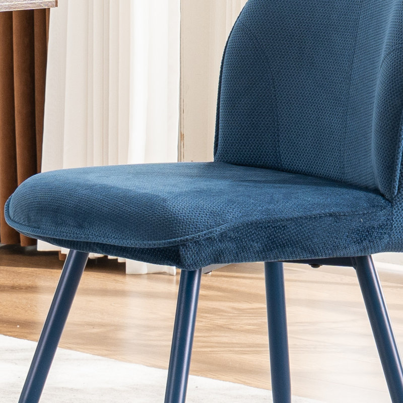 Monno Chenille Upholstered Dining Chairs Armless Side Chairs with Metal Frame, Blue