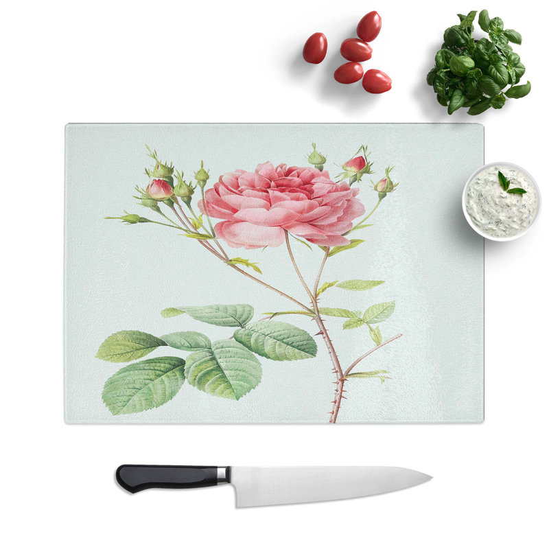 Tempered Glass Cumberland Rose Chopping Board, 39 cm W x 28.5 cm L