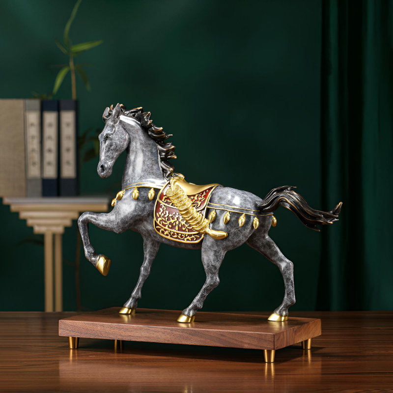Statue de cheval en laiton pour la richesse - Décoration de maison et de bureau élégante, H 12,6 po x l 13,39 po x P 5,91 po